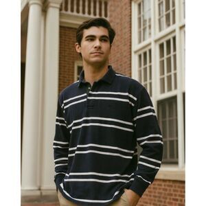 SOA Navy Striped Rugby Shirt Mens Size XL VTG 90s Longsleeve Cotton Ivy League